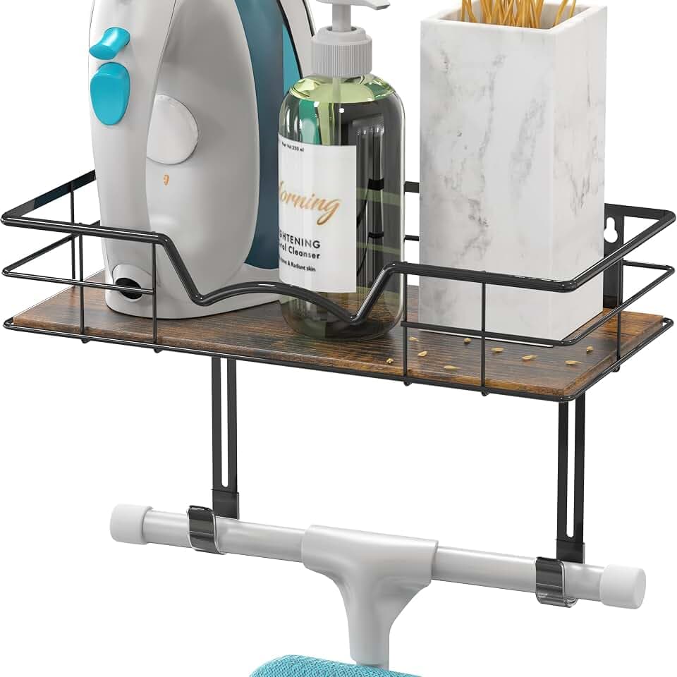 Simple Houseware Wall Mount Ironing Board Holder w/Hanger Shelf, Black