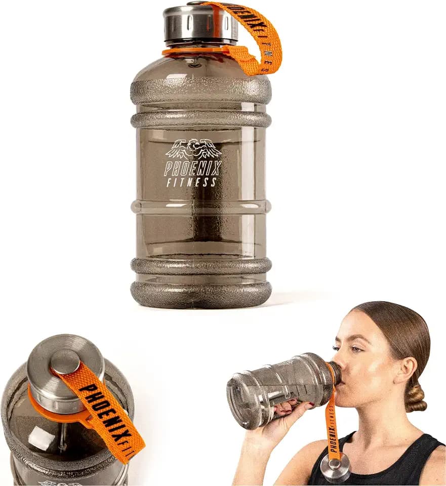 Phoenix Fitness RY1016 Trinkflasche Sport - Wasserflasche, Große Sportflasche, BPA Frei, Auslaufsicher Jug, Water Bottle für Fitness - 1 Liter, Geräuchert