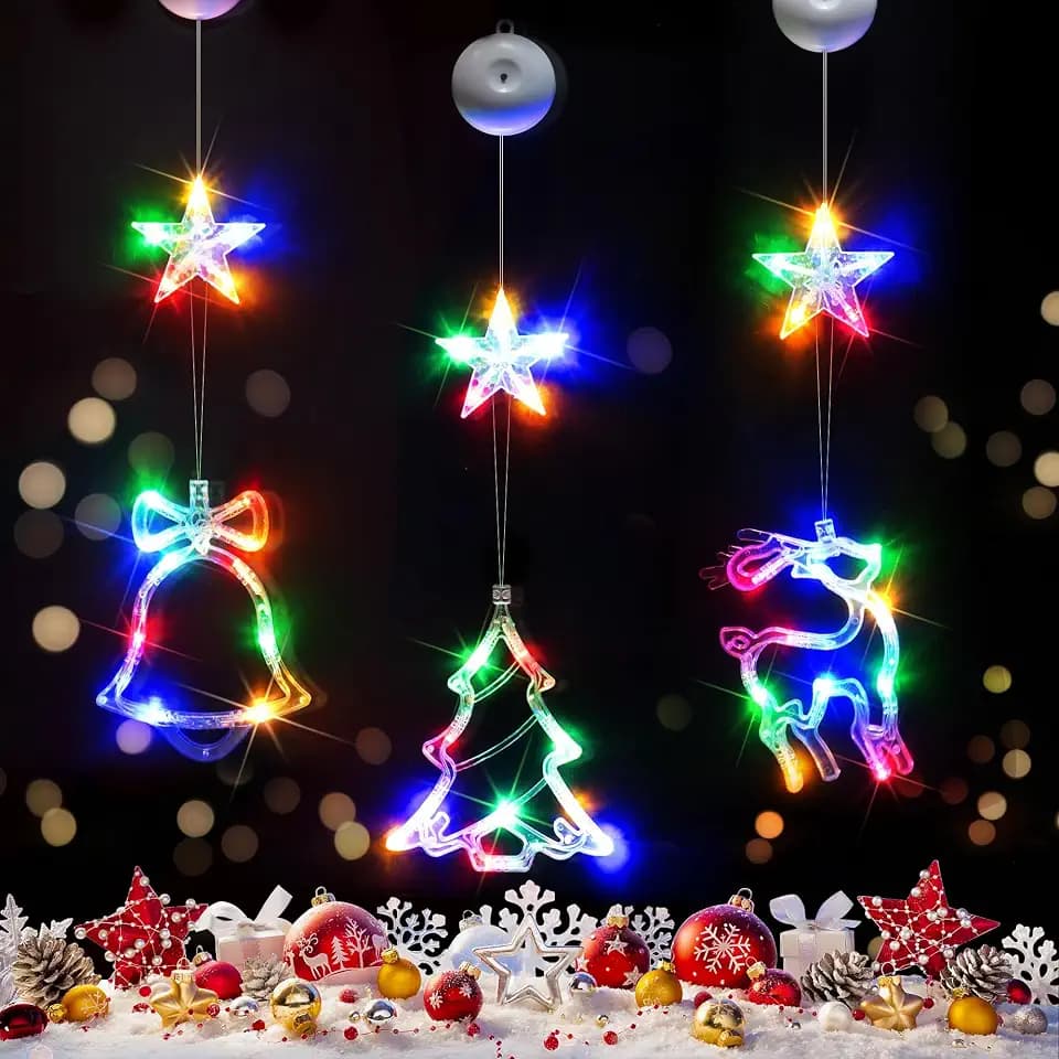 suddus Christmas Window Lights Decoration, Tree,Jingle Bell&Deer Multicolor