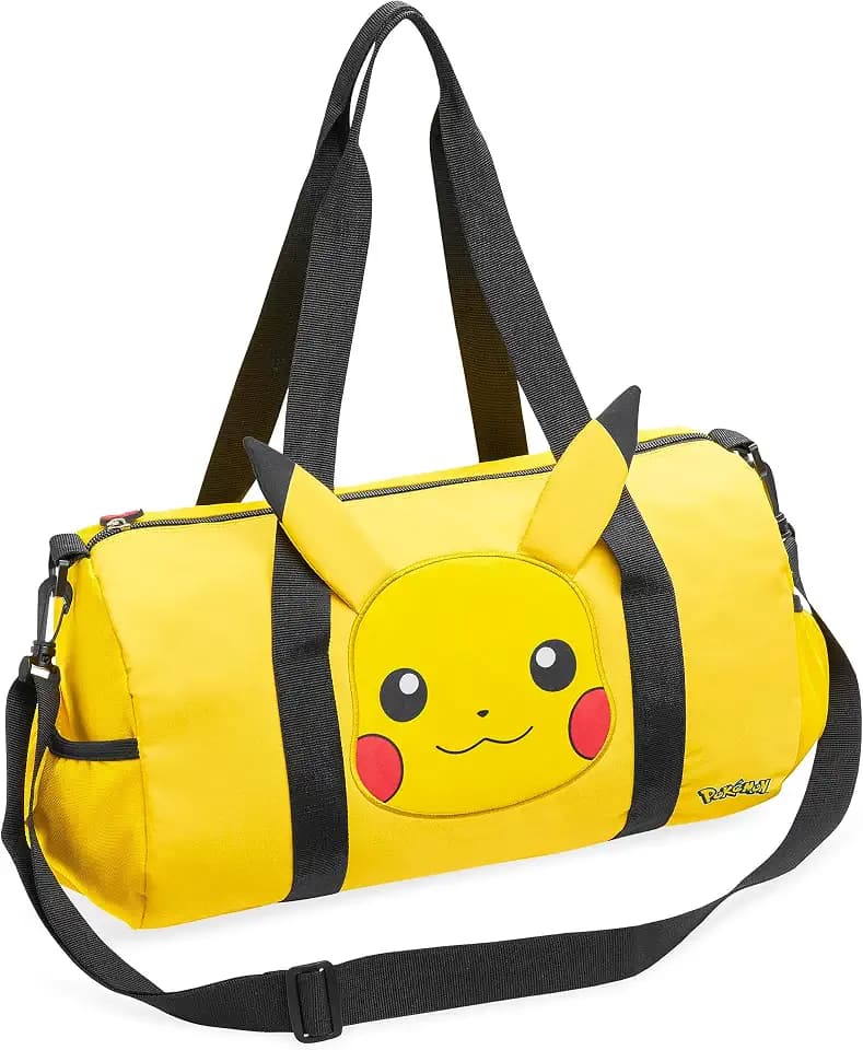 Pokemon Pikachu Duffel Kids Travel Bag - Gym Sports Overnight Holdall with Adjustable Strap & Pockets