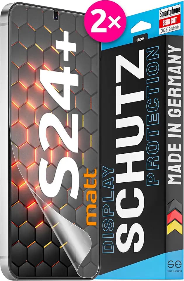 2x se® 3D SCHUTZFOLIE Entspiegelt für Samsung Galaxy S24 Plus,Anti-Staub, 100% Fingerabdruck & FaceID kompatibel, einfache blasenfreie Installation, Ultra-Klar, Stoß-Kratzfest, aus Deutschland