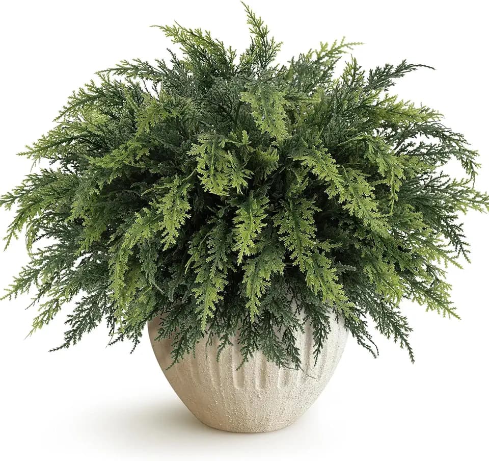 N&T NIETING 12 Pcs Real Touch Christmas Cedar Stems 18 Inches Artificial Cedar Pine Branches Fake Greenery Plants Stem Pine Picks for Vase Filler DIY Garland Wreath Xmas Indoor Outdoor Decorations