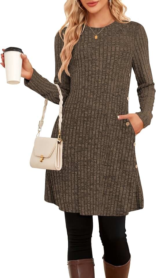 SENBATU Strickkleid Damen Herbst Pulloverkleider Winterkleider mit Taschen