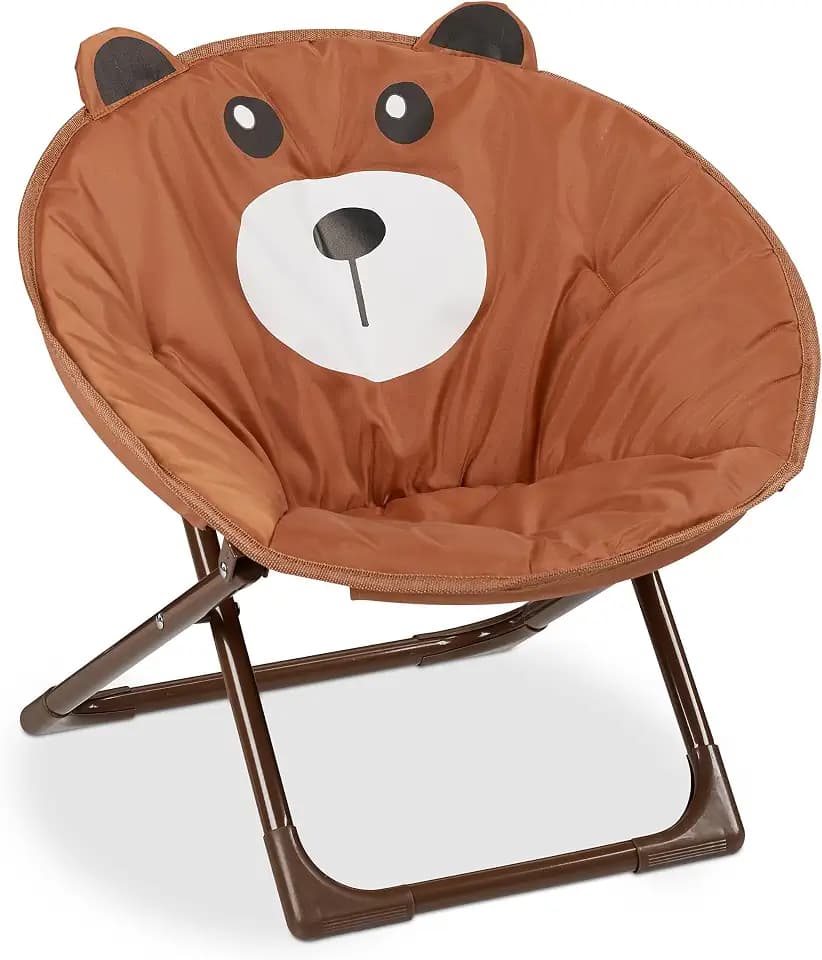 Relaxdays Moonchair Kinder, Bär, faltbar, HxBxT: 47 x 50 x 48 cm, Kinderstuhl draußen & drinnen, Kindersessel, braun