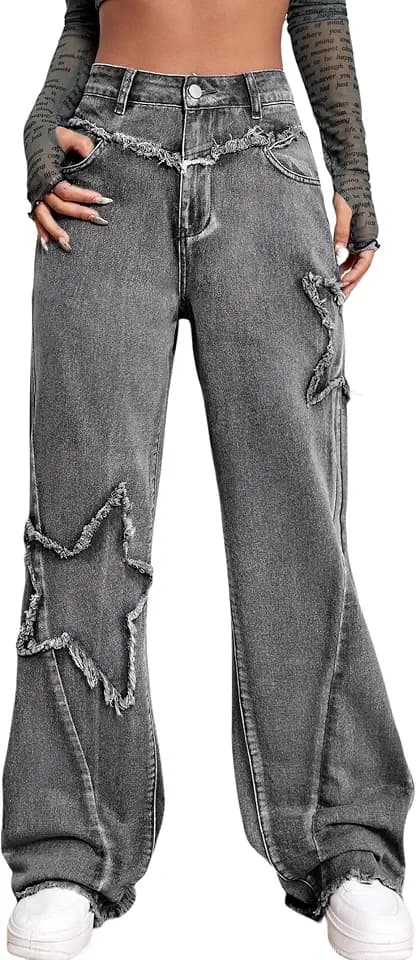 Kedera Women's Star Wide Leg Jeans High Waisted Girls Baggy Denim Pants