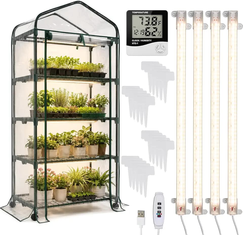 Pure Garden Greenhouse with Grow Lights for Indoor Plants, 27.25x19.75x65in
