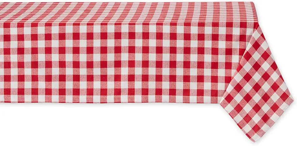 DII Checkered Tabletop Collection 100% Cotton, Machine Washable, Tablecloth, 60x120, Red