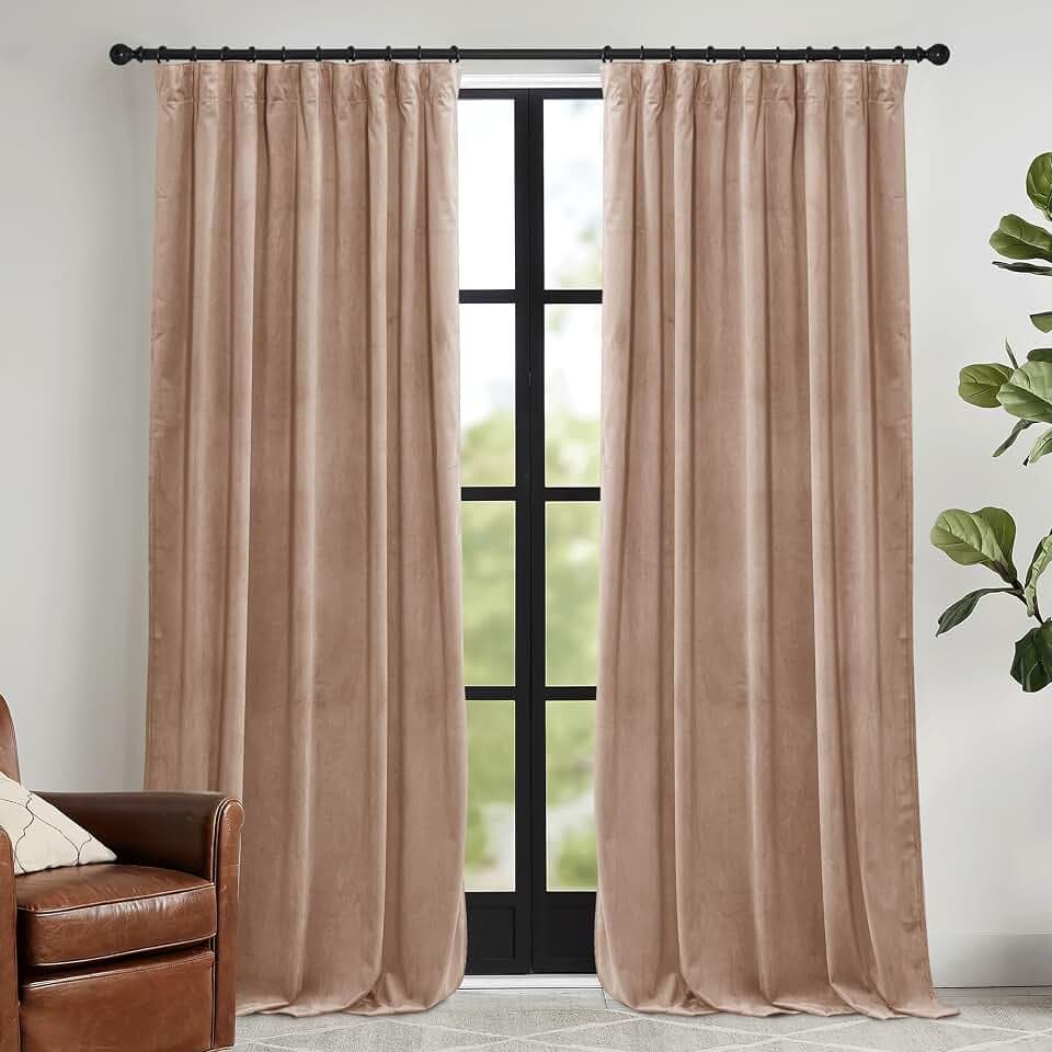 RYB HOME Blush Velvet Curtains 90 inches for Bedroom Living Room