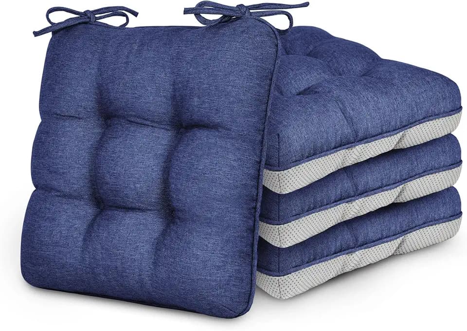 Love's cabin Memory Foam Chair Cushions Set of 4, 19 Inch, Navy Blue
