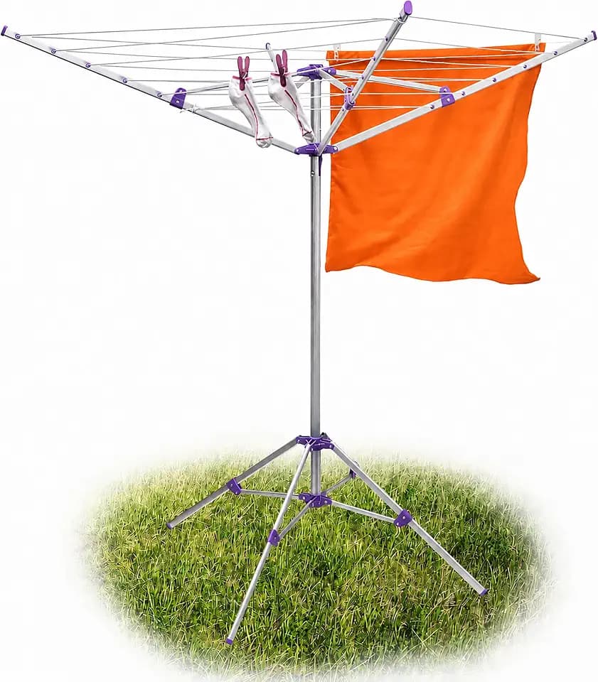 Relaxdays Wäschespinne, 19 m Leine, H x B x T: ca. 161 x 120 x 120 cm, mit Standfuß, Garten, zum Zusammenklappen, silber