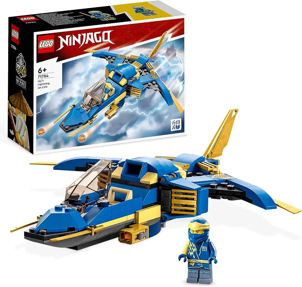 LEGO 71784 NINJAGO Jays Donner-Jet EVO, Aufrüstbares Ninja Spielzeug-Flugzeug mit Jay Minifigur, Geschenkidee zum Geburtstag für Kinder ab 7 Jahren