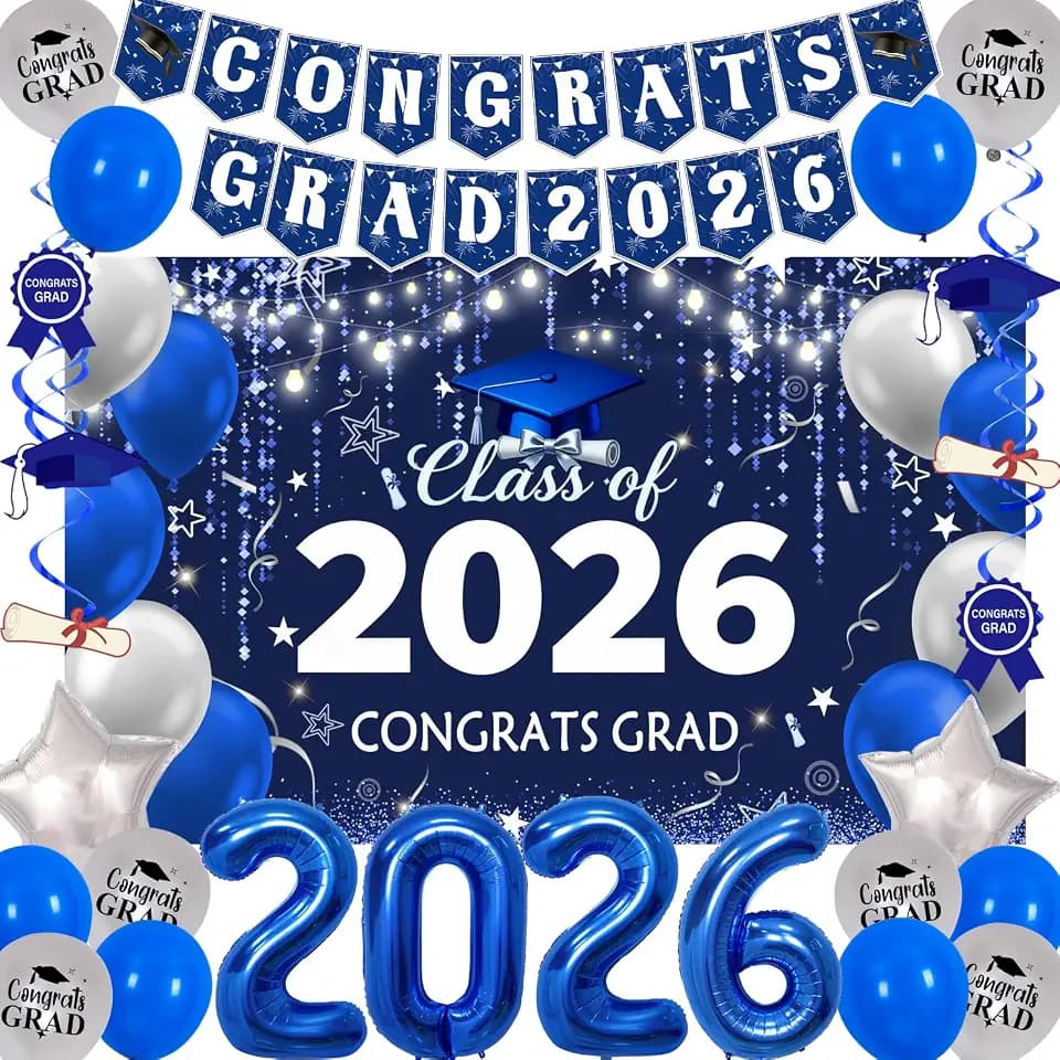 Graduation Decorations 2026 Silver and Blue Graduation Party Decorations