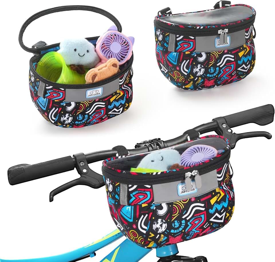 Kids Bicycle Basket, Front Frame Handlebar Bag for Toddler Scooter Tricycle Bike, Fabric Bicycle Basket for Boys & Girls