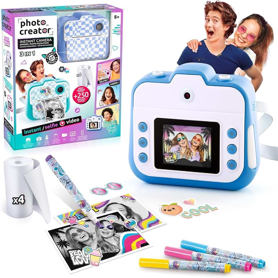 C Toys - Photo Creator – Kamera mit Sofortdruck blau für Kinder ab 8 Jahren – Selfie & Videokamera – Druck ohne Tinte auf Thermopapier – Geschenkidee – CLK 057