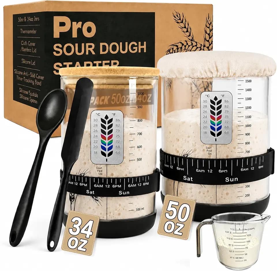 2 Pack Pro Sourdough Starter Jar Kit, 50oz & 34oz Wide Mouth