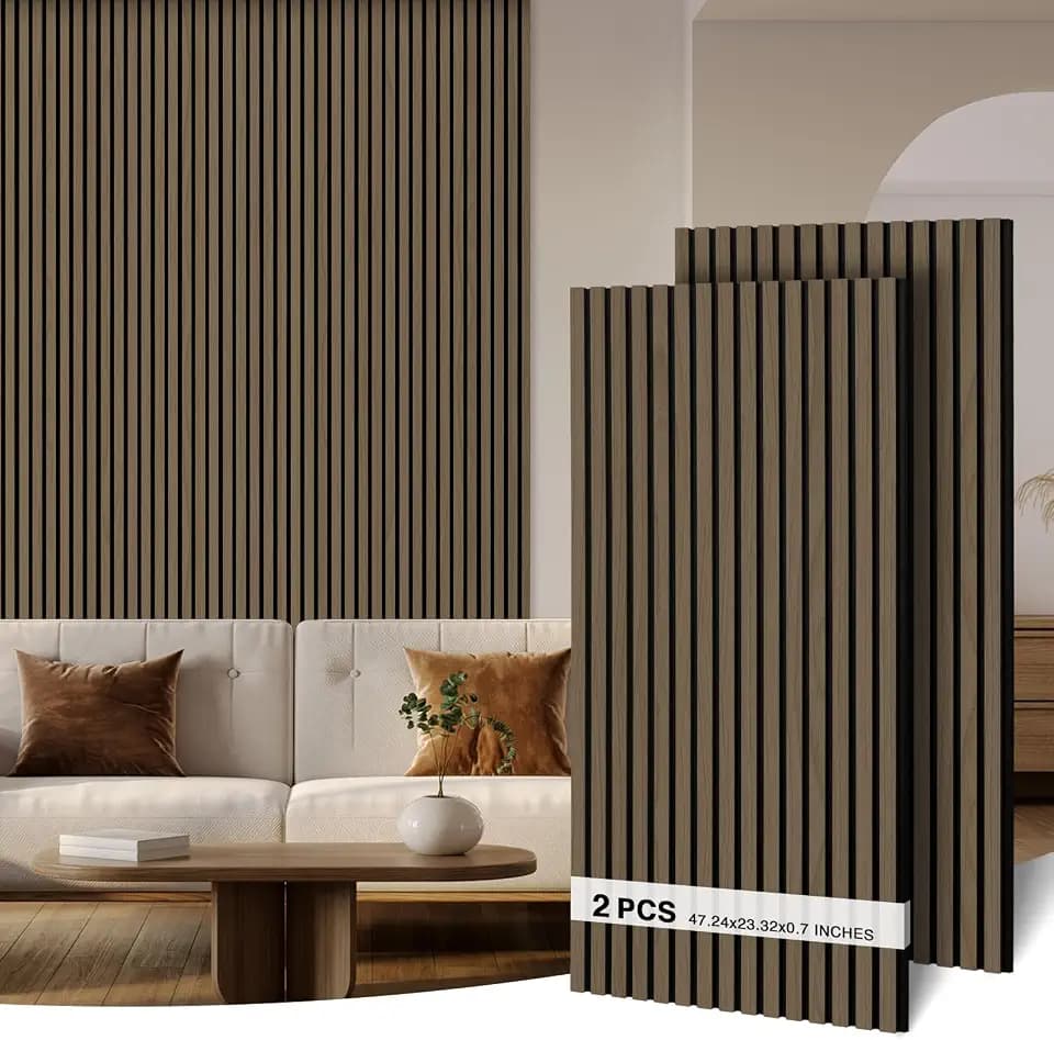 Wood Panels for Wall, Soundproof & Acoustic Wood Slat Wall Panel for Interior Decor, Sound Absorbing Panels for Office,Home Theater & Living Room(Amercian Oak#5,2 Pack-47.2"*23.6")