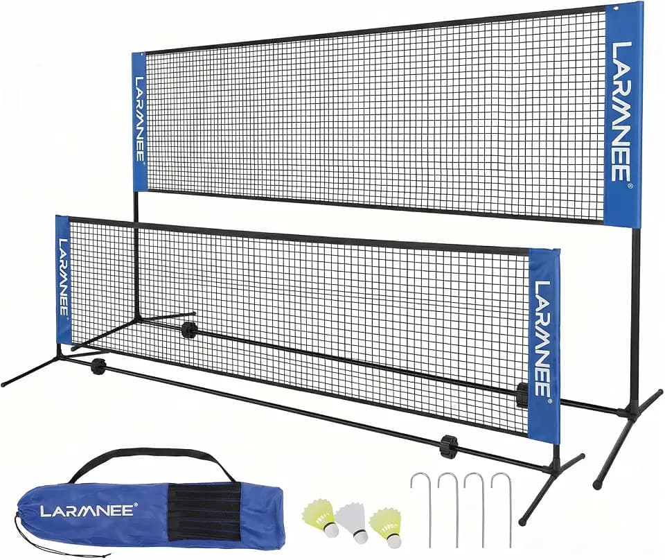 LARMNEE Badmintonnetz, Volleyballnetz, Federballnetz, 3-Fach-Höhenverstellbar 107/120/155cm, Tragbares Set für Tennis, Badminton oder Volleyball, für Garten, Indoor, Outdoor