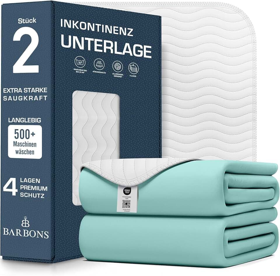 Barbons Inkontinenzunterlage waschbar Matratzenschutz 75x90 2er- wasserdichte Bett Inkontinenzauflage matratzenauflage Bettunterlage waschbar nässeschutz matratzenauflage (75x90 cm - 2er)