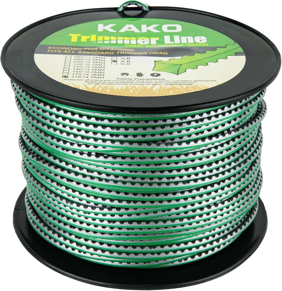 Sawtooth 175 Trimmer Line, Heavy Duty Sawtooth Weed Wacker String .175, Weed Eater String .175 inch-by-298ft-3lb Dual Core String Serrated Trimmer Line with Line Cutter