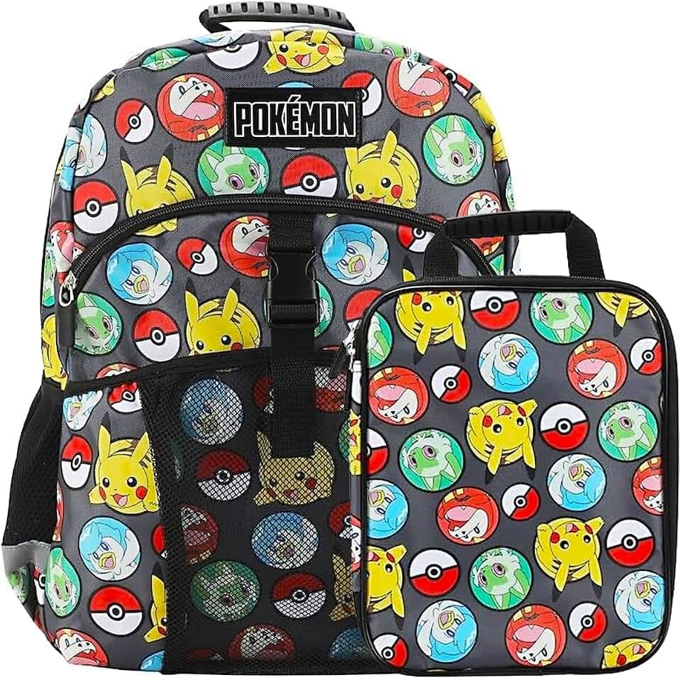 Bioworld Pokemon All-Over Print 2-Piece 16" Premium Backpack & Utility Case Set For School And Travel for boys