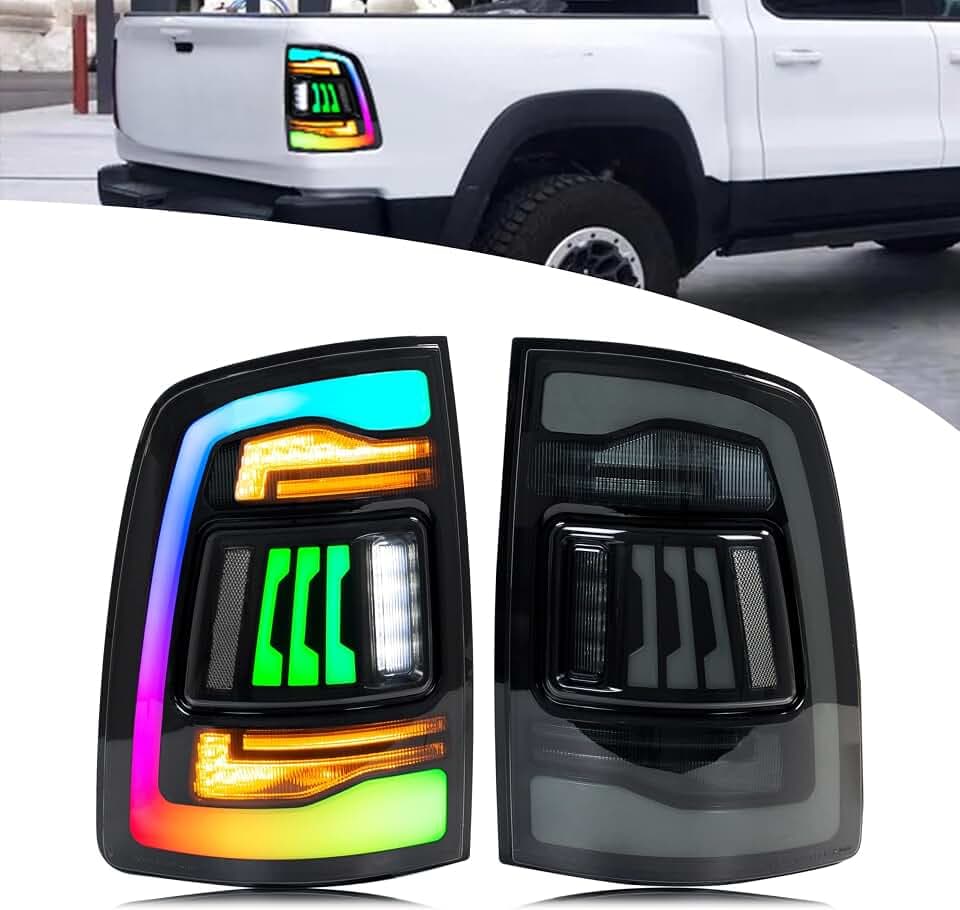 New Accessory Compatible with Dodge Ram 2009-2018 4th Gen 1500 2500 3500 Full LED Tail Lights with Sequential Turn Signal Dynamic Animation Rear Lamps Assembly