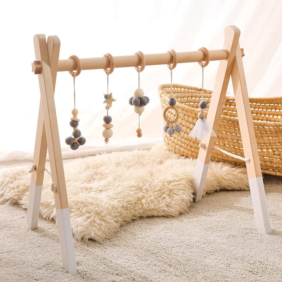 Spielbogen Baby Holz für Babies Baby Gym Holz Spielbogen Wickeltisch Neugeborenen Spielzeug Activity Spielebogen Babies Grau Baumwolle Design