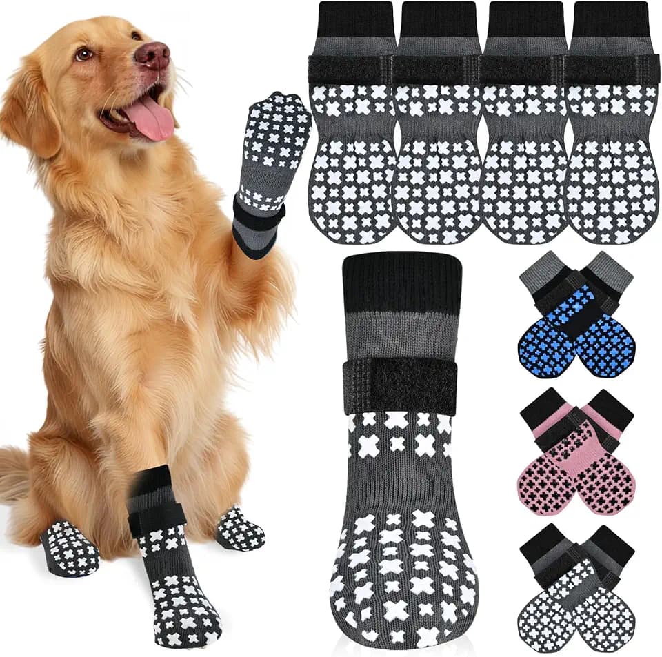 Non-Slip Dog Socks for Hardwood Floors Anti Slip Double-Sided Grippy Socks for Senior Dogs to Prevent Licking Paws, Scratching & Hot Pavement Premium Dog Paw Protector with Grippers Grey XXL