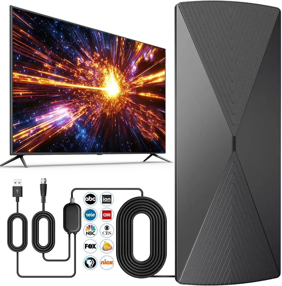 TV Antenna for Smart TV 2026, Digital TV Antenna Indoor for Local Channels, 5000+ Miles Long-Range High-Gain Reception with Amplifier Support 4K 1080P/ Older TVs, 33Ft Coaxial Cable
