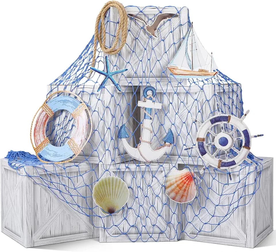 JellyArch 18 Pcs Nautical Party Decor Treasure Chest set, Blue, Nautical