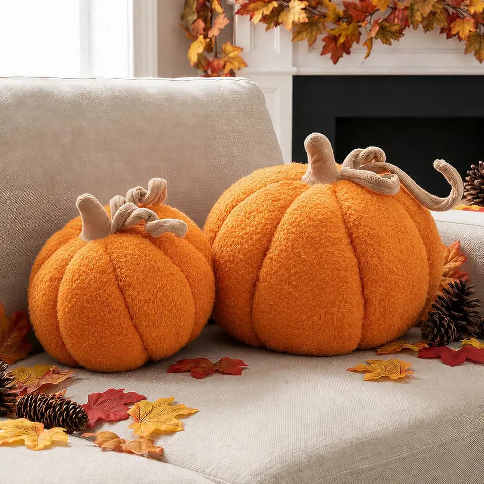 Ywlake 2 Stück Herbst kürbis Kissen, Halloween Deko Kürbis Dekokissen 3D Kürbisoptik Kürbiskissen für Sofa Couch Schlafzimmer Herbst Thanksgiving Deko (Orange)