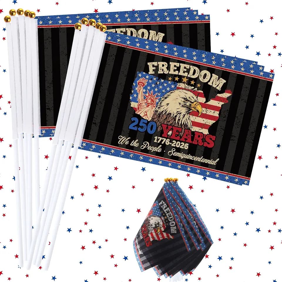 Outus 30 Pcs 250 Years Stick Flags 250 Anniversary Small Handheld Flags Eagle Design for USA Patriotic Freedom 1776-2026 Independence Day Party Favors Supplies Celebration Parades Decor