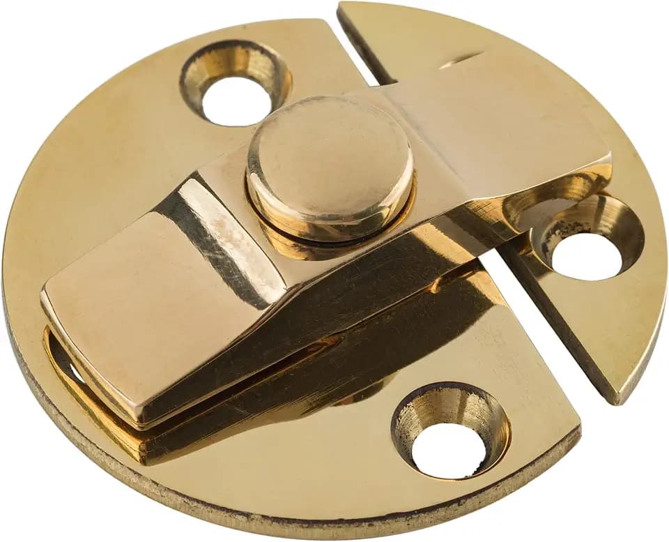 Cast Brass Turn Button Latch for Cabinets, Cupboards, Drop-Leaf Tables, Windows - Diameter: 1 1/2" - Antique Furniture Hardware | UA-127-DLPB