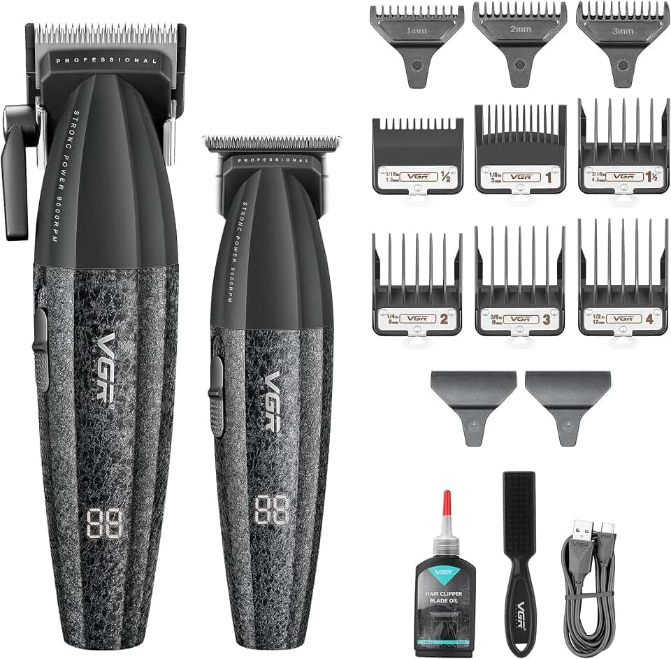 VGR Haarschneidemaschinen für Herren, schnurloses Set, Bart-Haarschneidemaschine – Professionelle Friseur-Kombination 9000 U/min – Herren-Haarschneidemaschine für Kopfhaarschnitt – elektrisch