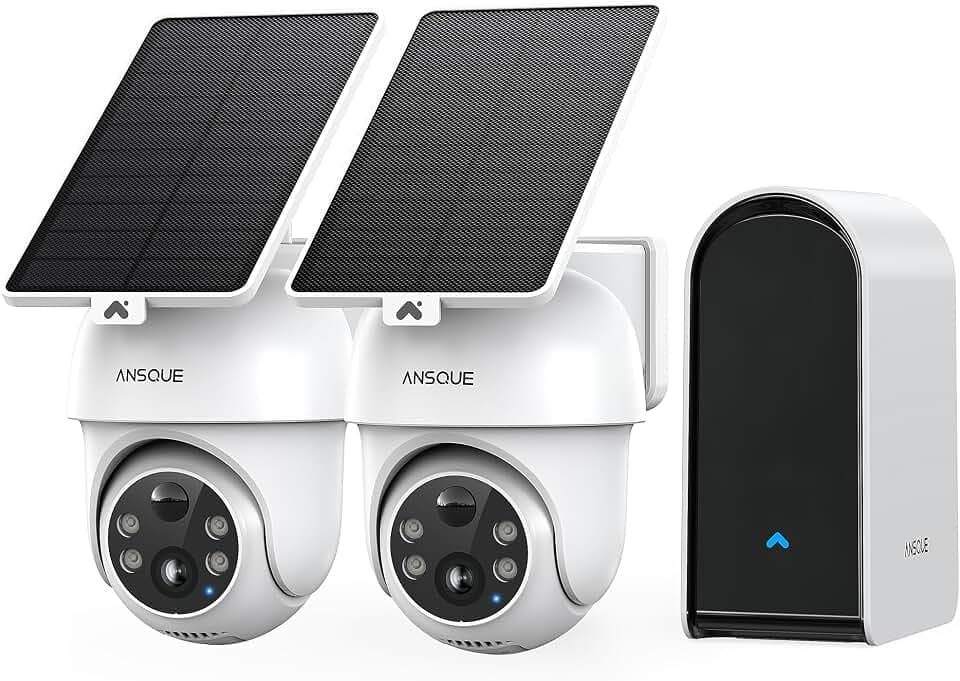 ANSQUE Home Security Cameras Wireless Outdoor, Solar Powered, 2-Cam System