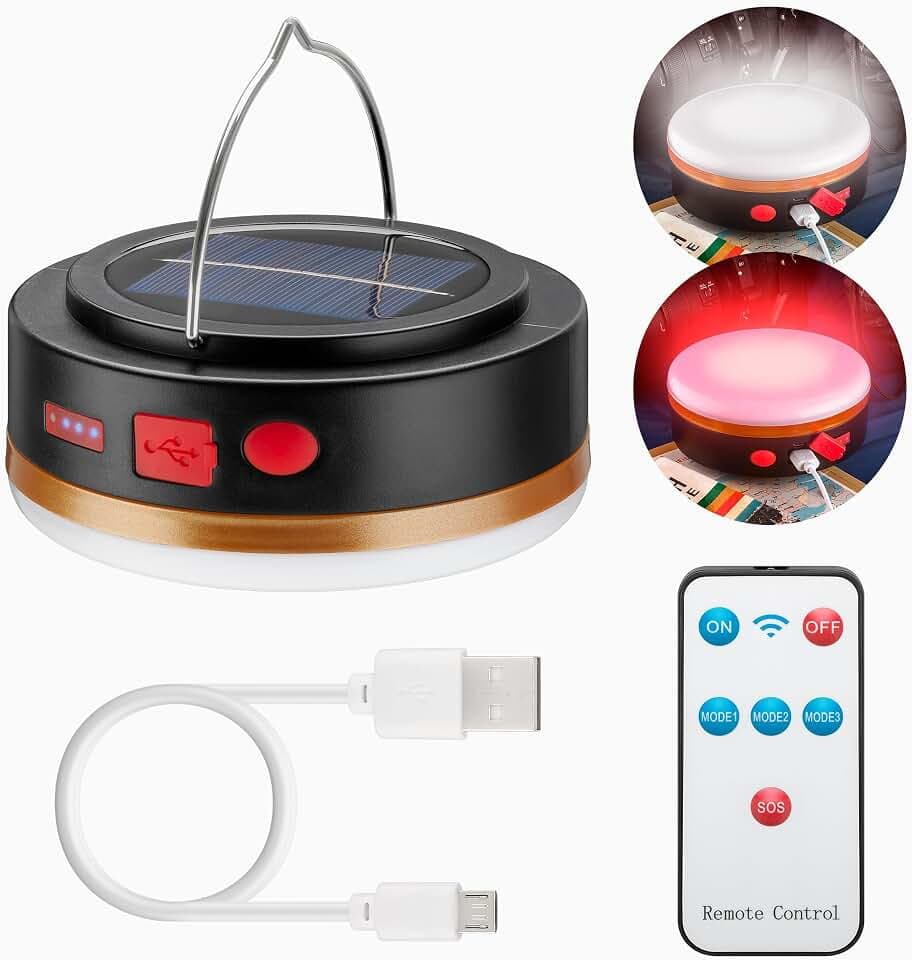 goobay 60344 LED Solar Campinglampe mit IR Fernbedienung / Camping Beleuchtung / Outdoor Lampe / Hängelampe / 6 Leuchtmodi / 3,7 V, 2000 mAh / Powerbank Funktion / Aufladen von USB A Geräten
