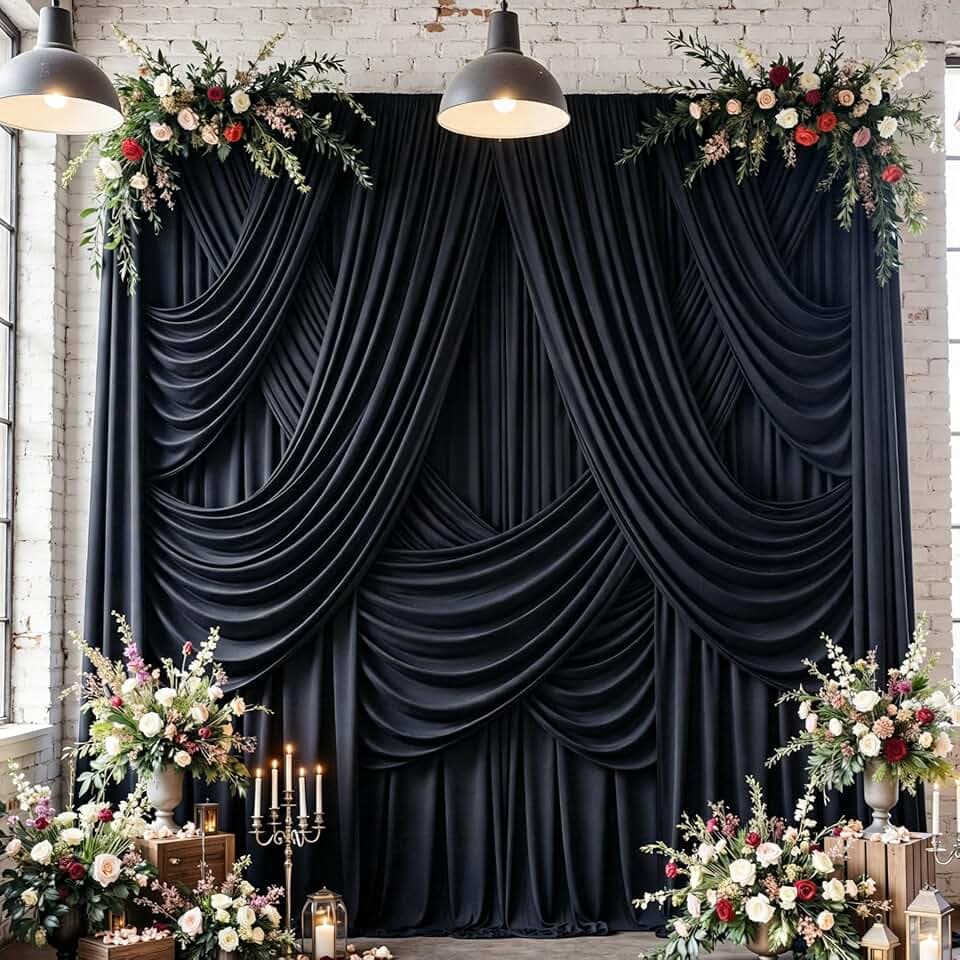 30ft x 12ft Black Backdrop Curtains for Wedding Parties, Wrinkle Free Photo Backdrop Drapes 6 Panels 5x12ft Back Drop Cloth for Birthday Retirement Halloween Photography Background