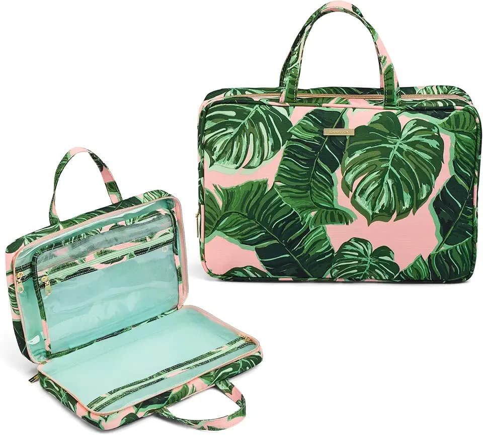 Conair Travel Toiletry Bag - Makeup Bag - Cosmetic Bag -Travel Makeup Bag - Perfect for Vacations - Weekender Shape - Pink Palm Print