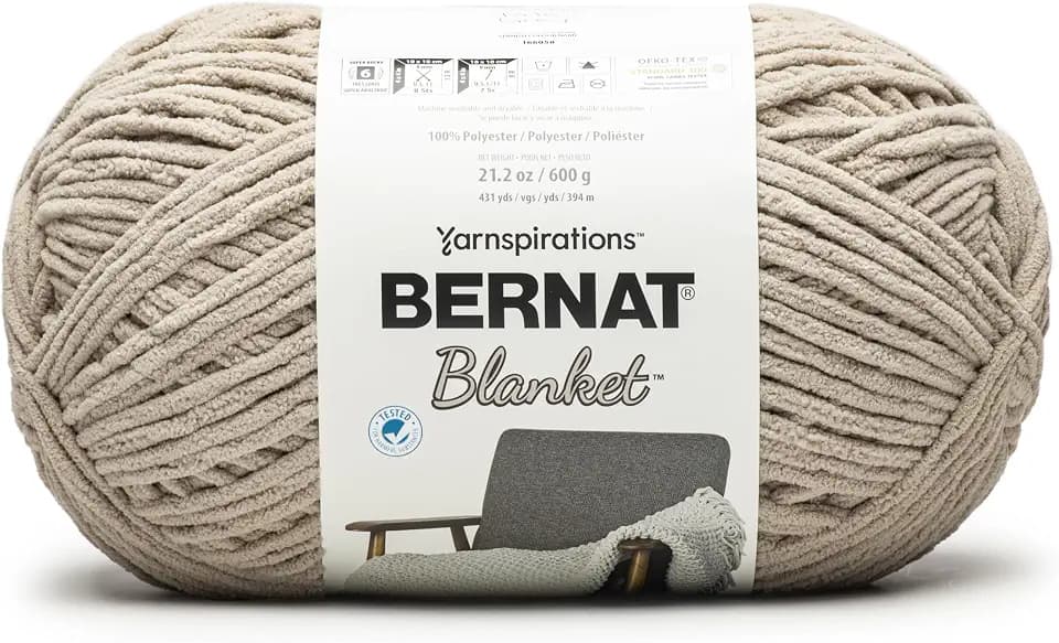 Bernat Blanket Yarn Super Bulky Chenille Yarn, Pale Grey, 1-Pack