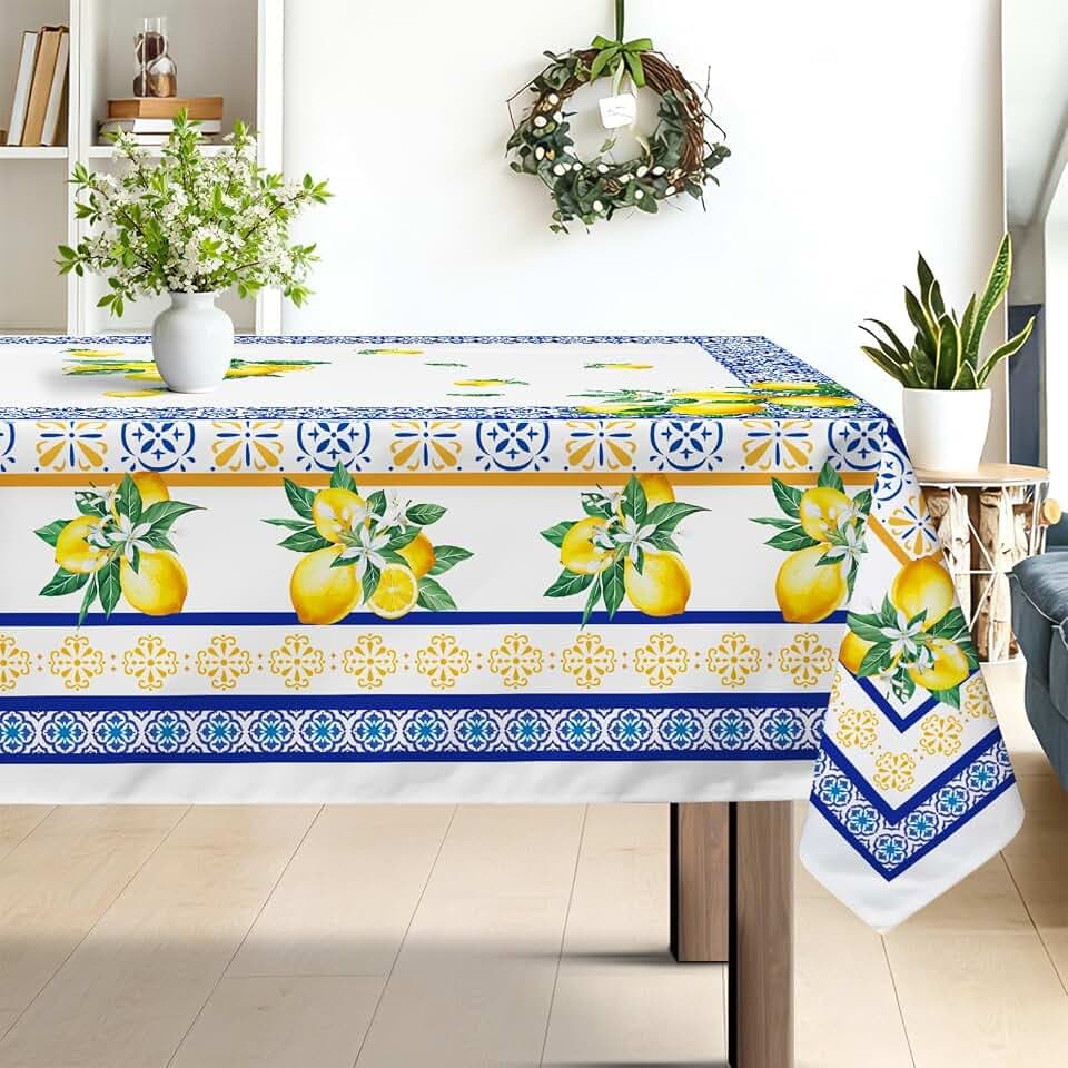 Tischdecke Sommer Zitronen Mediterrane Fliesen 140x180cm Blau
