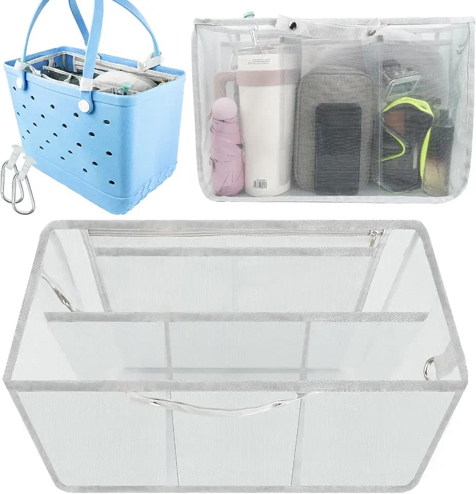 Kooterfun Organizer Inserts for Bogg Bag X Large Original Accessories, Lightweight Mesh Insert Divider Pouch, for Bogg bag & Compatible Rubber Beach Bag, Organizer & Divide Space (Gray)