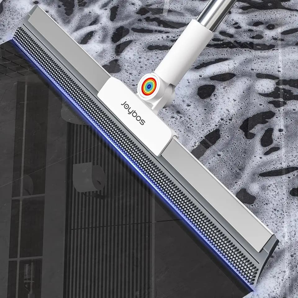 Rubber Squeegee Broom for Floor,Upgrade 62" Long Handle Window Squeegee, 2 Cleaning Cloths, Silicone Pet Hair Remover,Magic Broom Removes Water Spots, Stains, Grease, and Hair from Glass Surfaces.