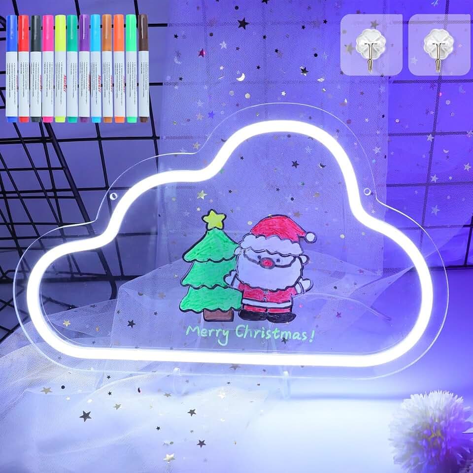 Wolken-Neonschilder,Wolken-LED-Nachrichtentafel dimmbare USB-betriebene LED-Neonlichter mit weißem Tafelmarker leuchtende Neon-Nachrichtentafel für Büro,Schule,Studio,Laden,Party