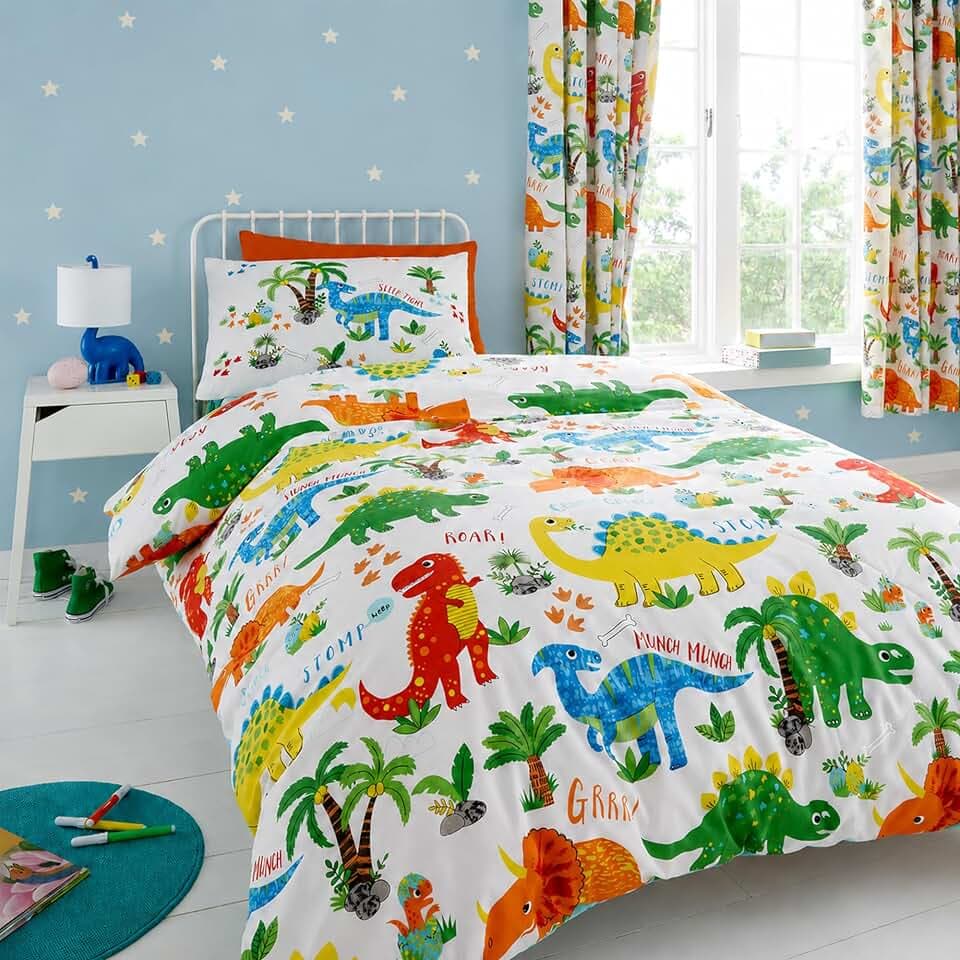 Happy Linen Company Mädchen/Jungen Bettwäsche-Set - mit niedlichen Dinosauriern - wendbar - für Kleinkindbett