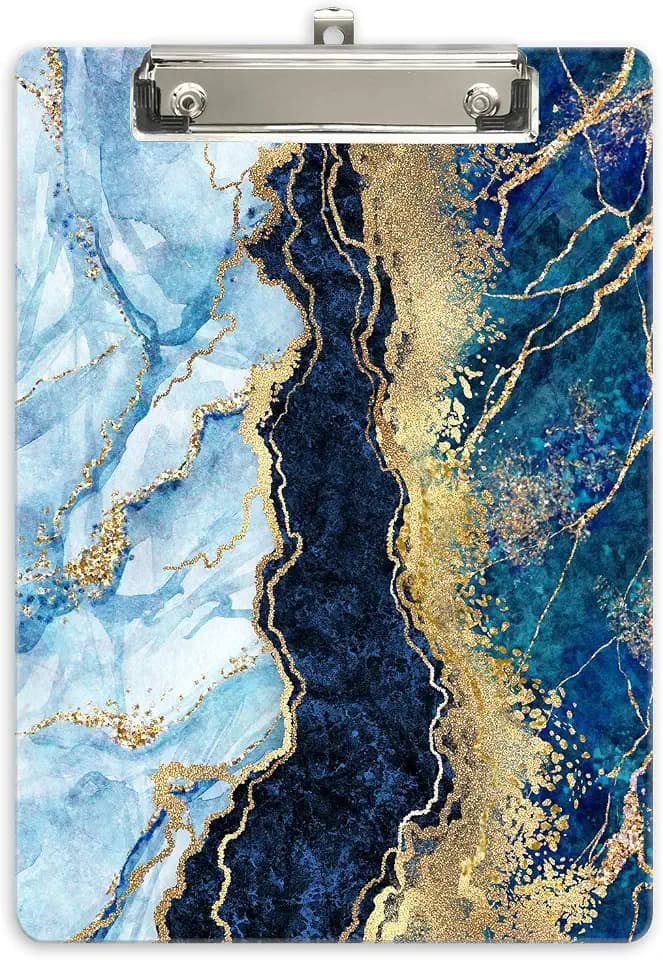 Klemmbrett A4 Kunststoff, Mode-Design Klemmmappe A4 Bürobedarf & Schreibwaren für Rechtsanwälte Schüler Lehrer und Kinder, Clipboard Standardgröße 32 x 22 CM, Blaues Gold