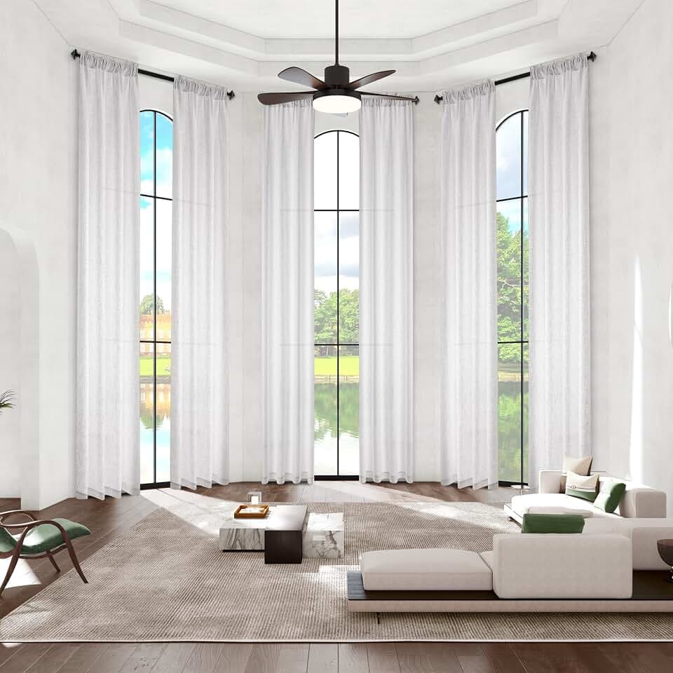 MASWOND Extra Long White Linen Sheer Curtains 204 Inch for High Living Room, Custom Made High Ceiling Drapes,2 Story Windows Rod Pocket Privacy Curtains for Loft W52 Inches x 17ft, 1 Panel