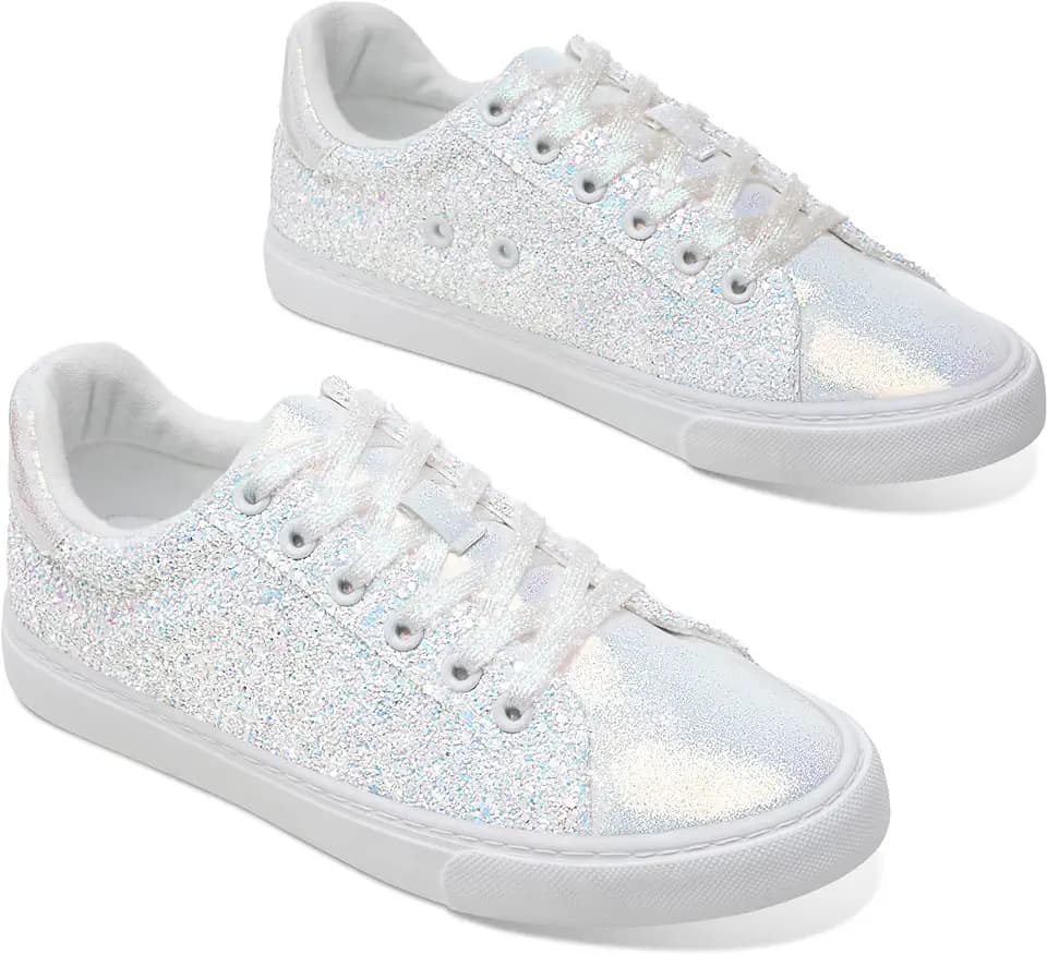 AISFAES Glitter Sparkly Low Top Sequins Lace Up Tennis Shoes Comfort Bling Fashion Shiny Walking Shoes