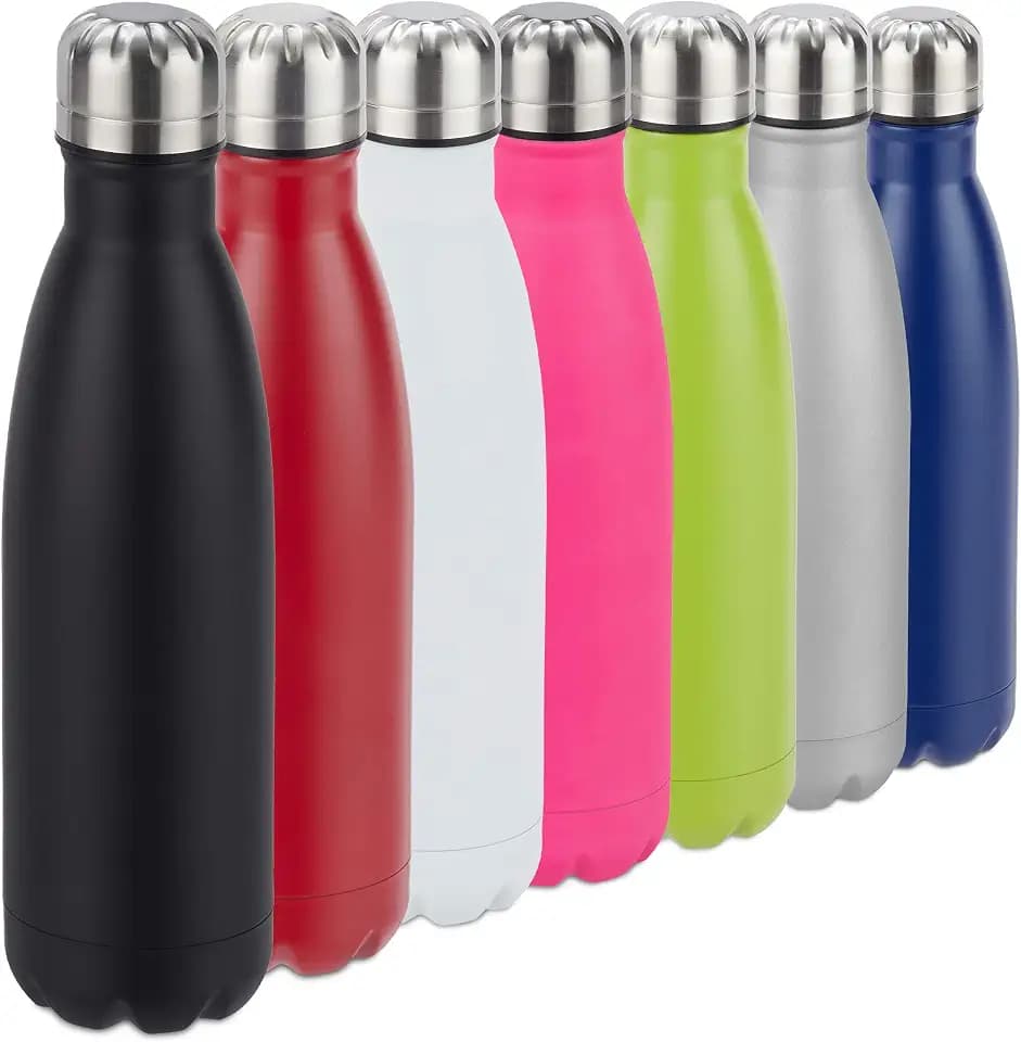 Relaxdays Trinkflasche Edelstahl, auslaufsicher, Kalt- & Heißgetränke, Vakuum Isolierflasche 500 ml, Outdoor, schwarz