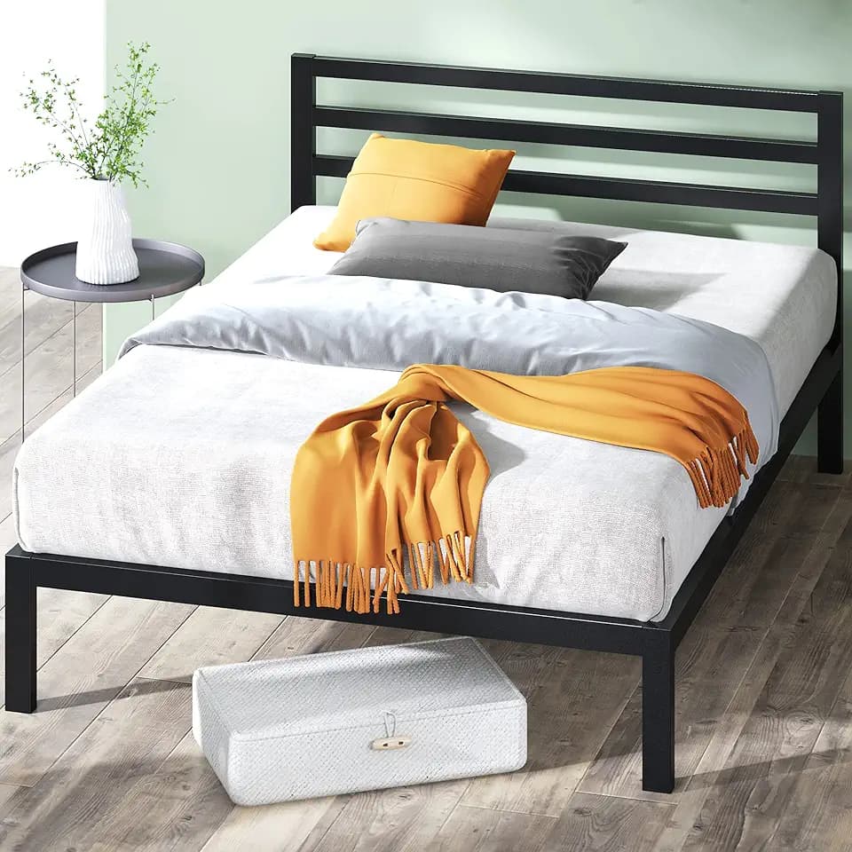 Zinus Mia Metal Platform Bed Frame with Headboard, Wood Slat Support, No Box Spring Needed, Easy Assembly, King, Black