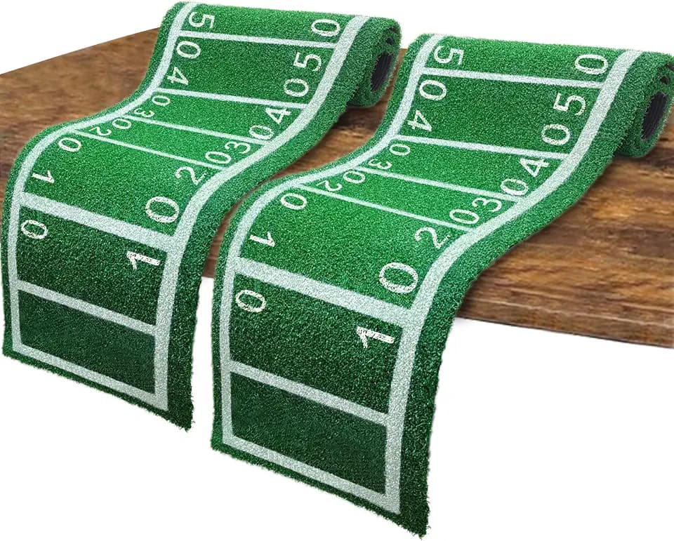2 Pcs Football Table Runner Artificial Grass Decoration 16 x 59 Inch Grass Touchdown Game Days Table Centerpieces Decor for Football Party Favors Kitchen Dining Home