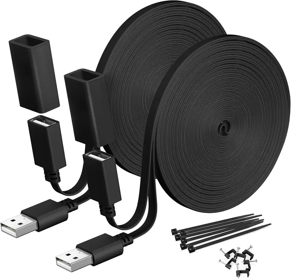Itramax Flat USB A Extension Cable for Security Cameras 20FT/6M 2Pack,Black
